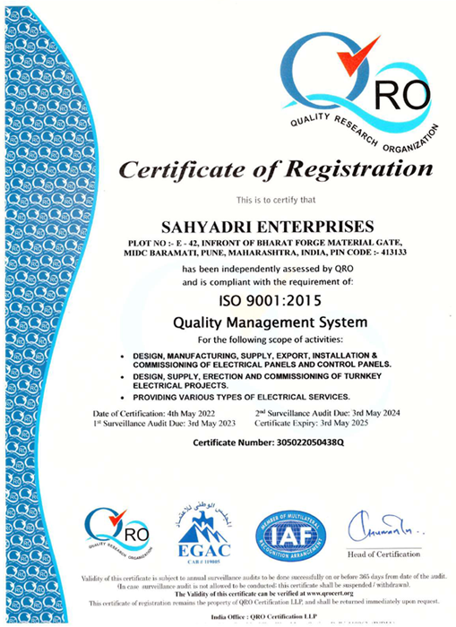 An ISO 9001 : 2015 certificate